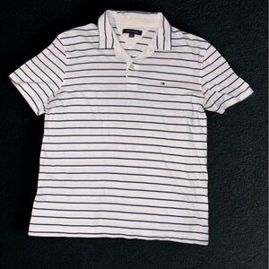 Men’s Large Tommy Hilfiger Classic White and Blue Striped Polo